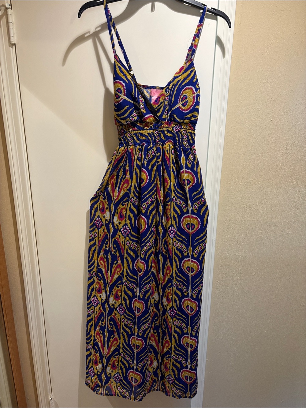 She's Cool Blue Maxi Dress with Yellow & Pink Print